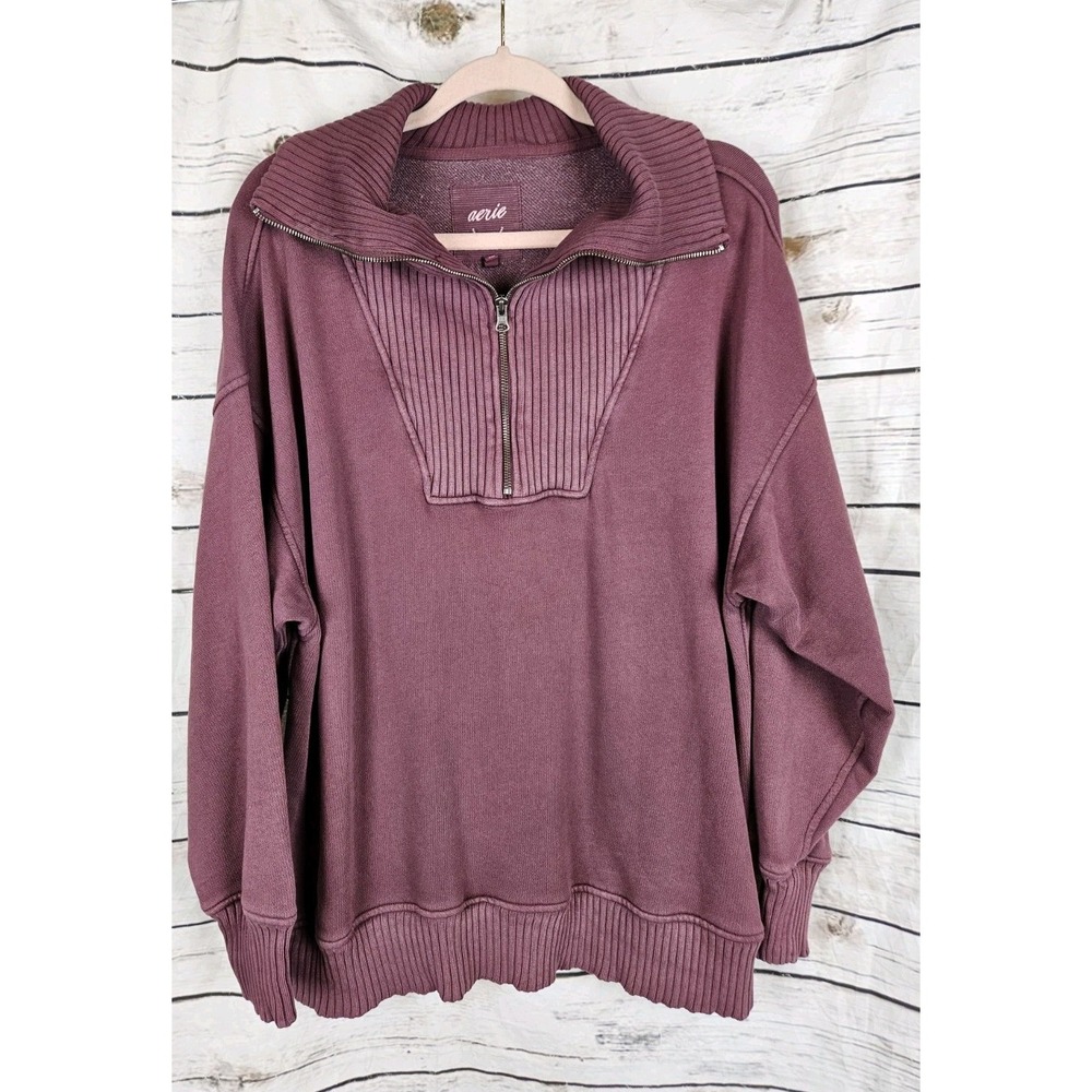 aerie Mauve Half-Zip Ribbed Funnel Neck Sweatshirt